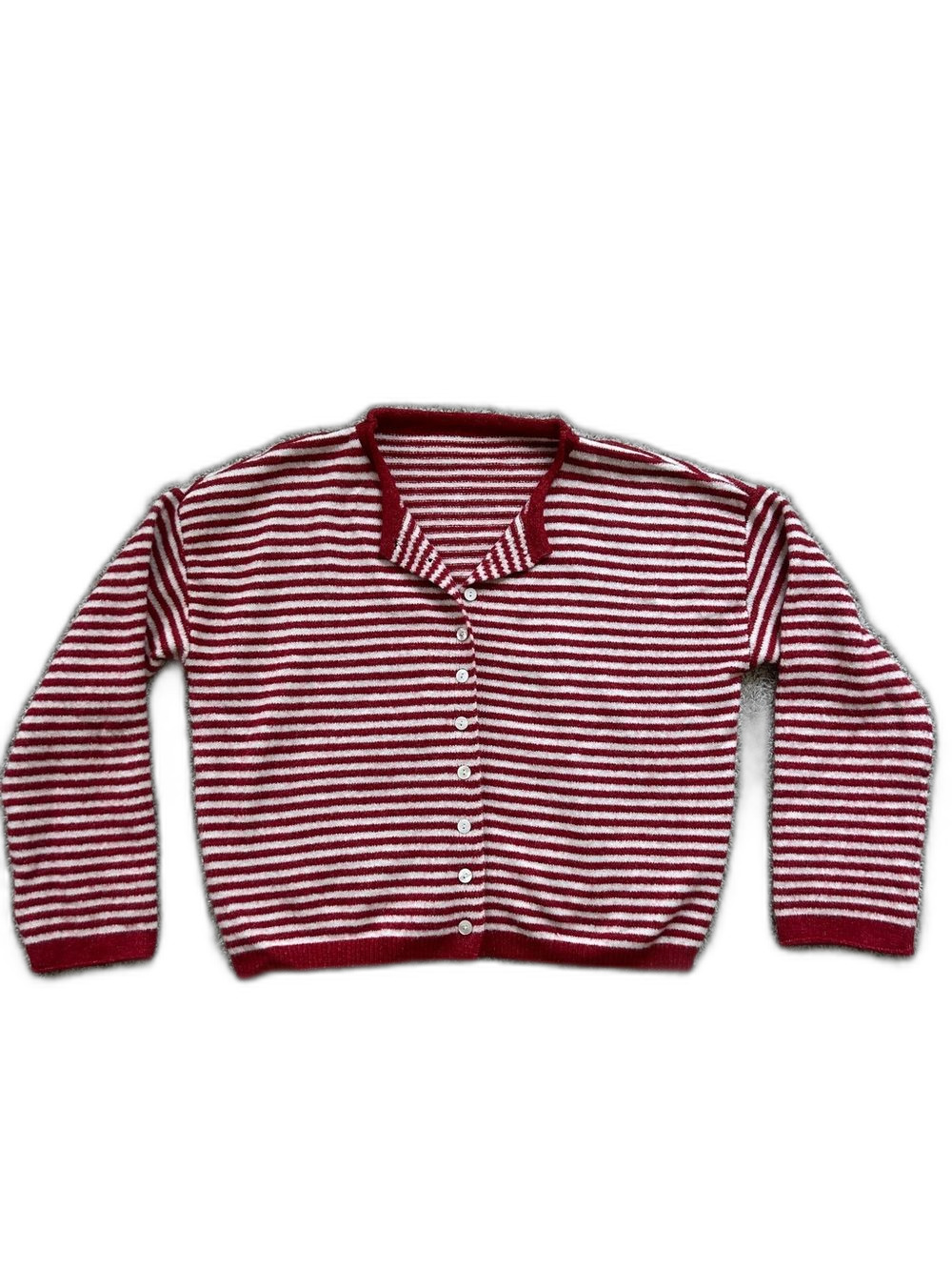 Red & White Nautical Striped Roll Neck Cardigan | Coastal Preppy | L